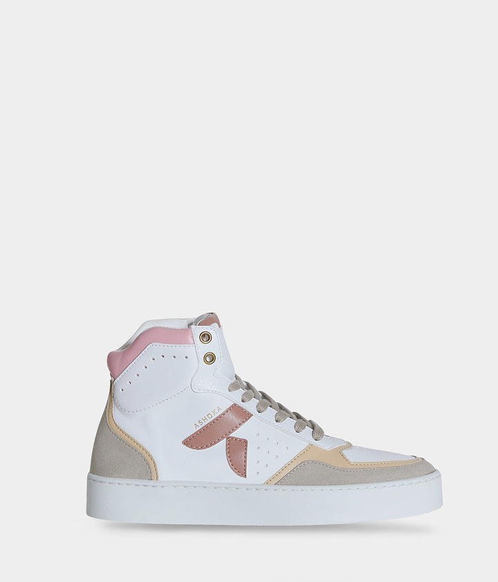 Sneaker montante biosourcée &amp; recyclée Mateo trio rose - basket éthique, écoresponsable et vegan.