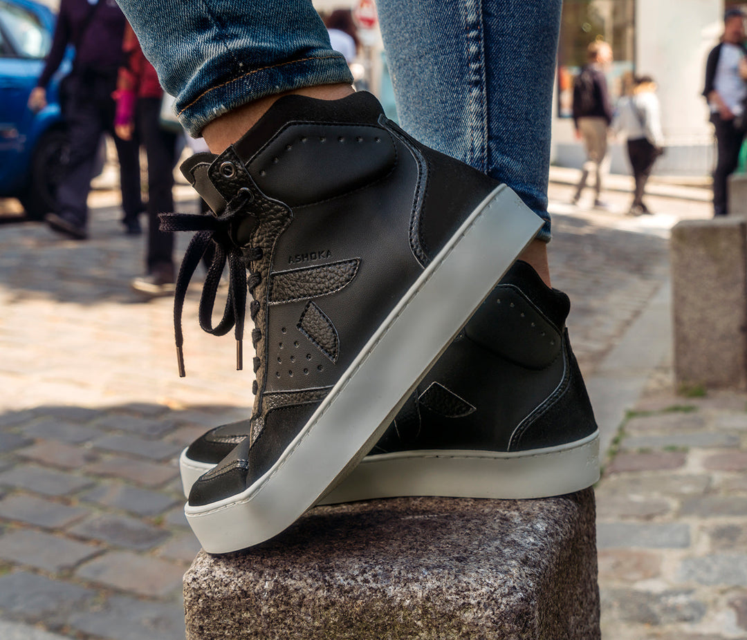 Sneaker Matéo montante biosourcée &amp; recyclée noire - Tennis éthique, écoresponsable et vegan