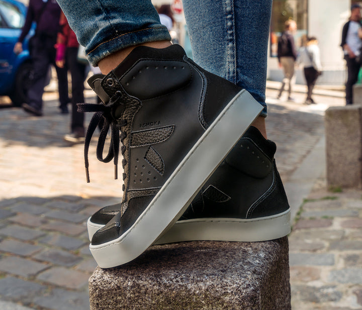 Sneaker Matéo montante biosourcée &amp; recyclée noire - Tennis éthique, écoresponsable et vegan