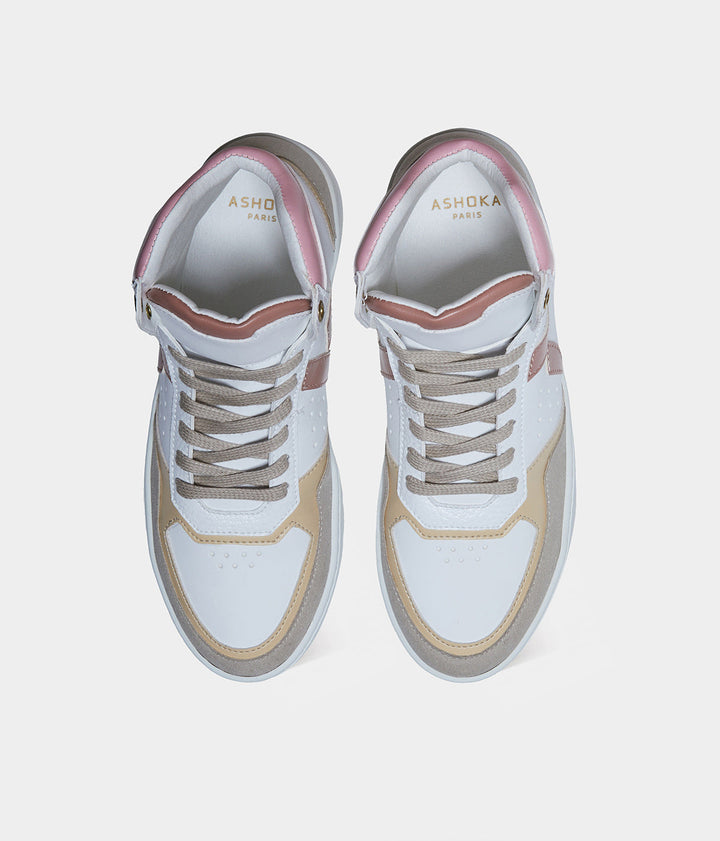 Sneaker montante biosourcée &amp; recyclée Mateo trio rose vue haute - basket éthique, écoresponsable et vegan.