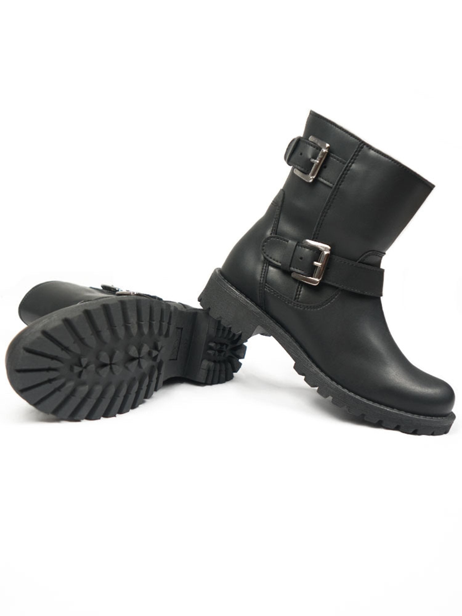 DEMONIA Bottes mi-mollet à plateforme noires avec brides cloutées DEMONIA Bottes mi-mollet à plateforme noires avec brides cloutées