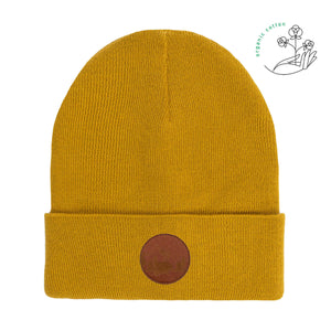bonnet ecologique en coton bio couleur moutarde
