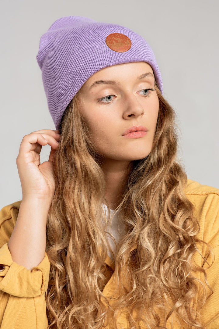Bonnet mauve éco-responsable en coton bio