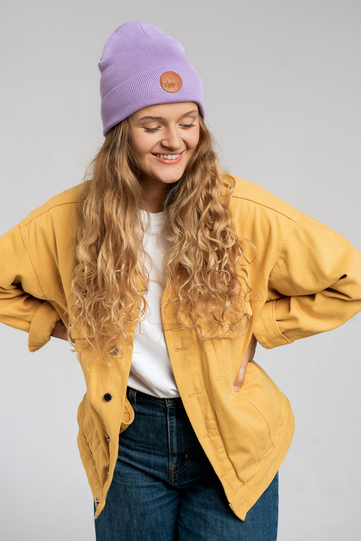 Bonnet mauve éco-responsable en coton bio