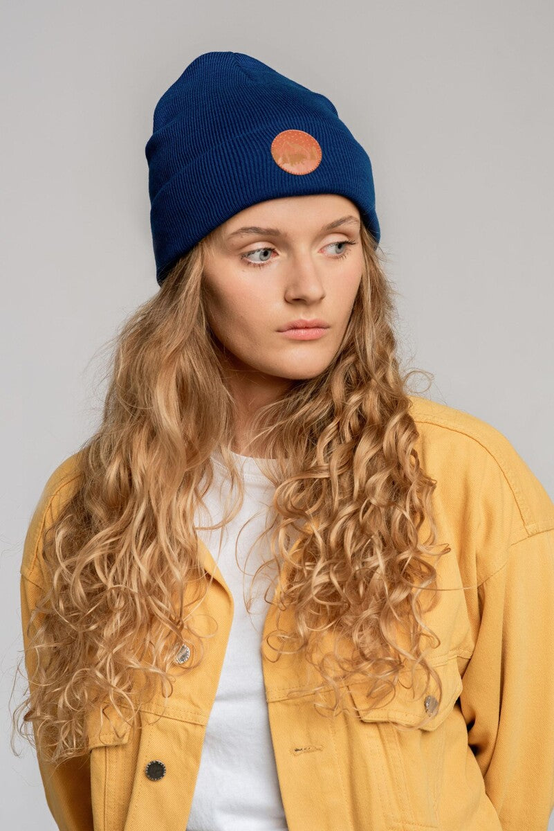 bonnet vegan en coton bio bleu