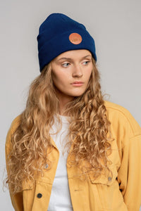 bonnet vegan en coton bio bleu