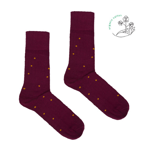 Chaussettes bordeaux à pois moutarde