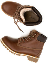 Load image into Gallery viewer, Dock Boots en cuir vegan marron avec intérieur fourré