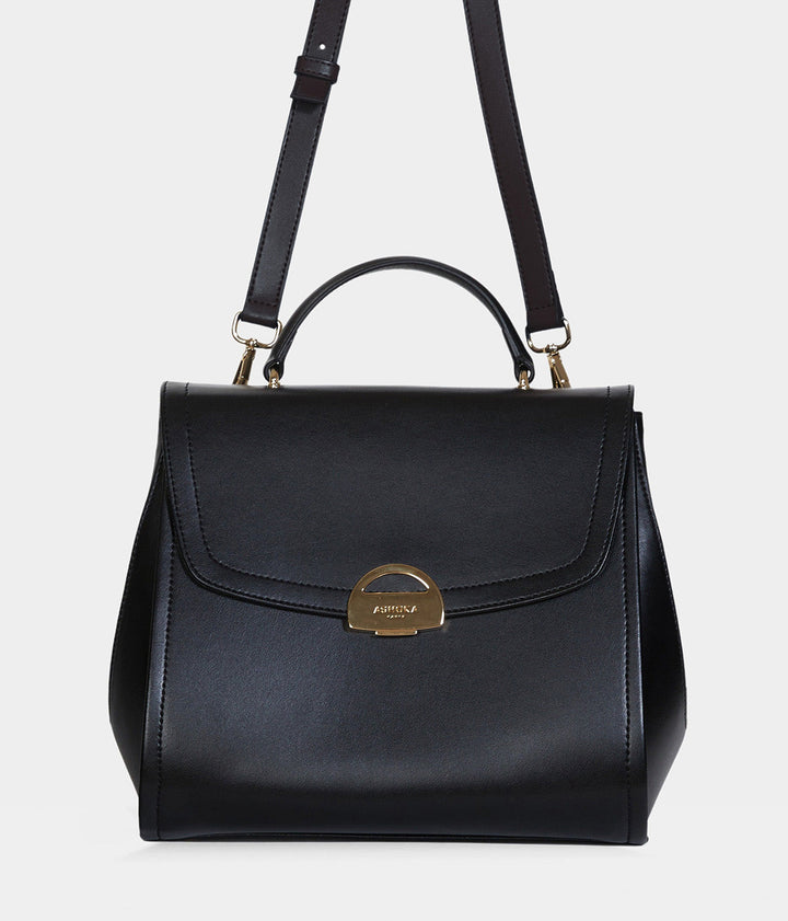 Sac à main simili cuir vegan Paname full Apple Skin noir fermoir doré, sans cuir, éthique, écoresponsable, écologique, recyclé et sans cruauté.