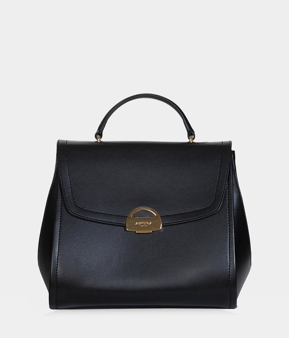 Sac à main simili cuir vegan Paname full Apple Skin noir fermoir doré, sans cuir, éthique, écoresponsable, écologique, recyclé et sans cruauté.