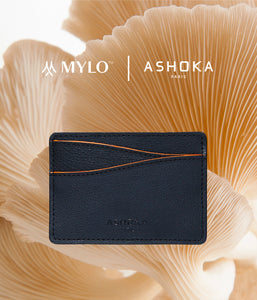 Porte-carte Mylo™️ orange en mycélium, structure souterraine des champignons - éthique, écoresponsable, écologique, durable et sans cruauté