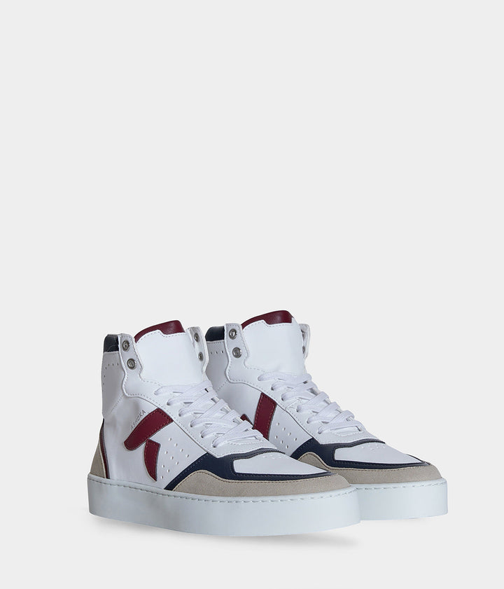 Sneaker motante biosourcée &amp; recyclée Matéo bordeaux-marine 3/4 - basket éthique, écoresponsable et vegan.