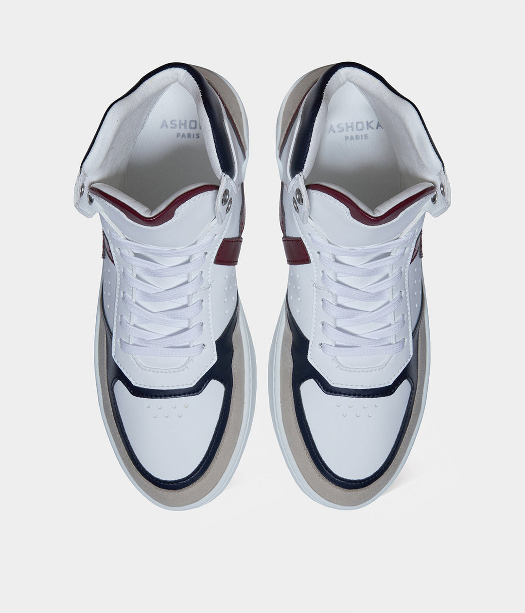 Sneaker motante biosourcée &amp; recyclée Matéo bordeaux-marine vue haute - basket éthique, écoresponsable et vegan.