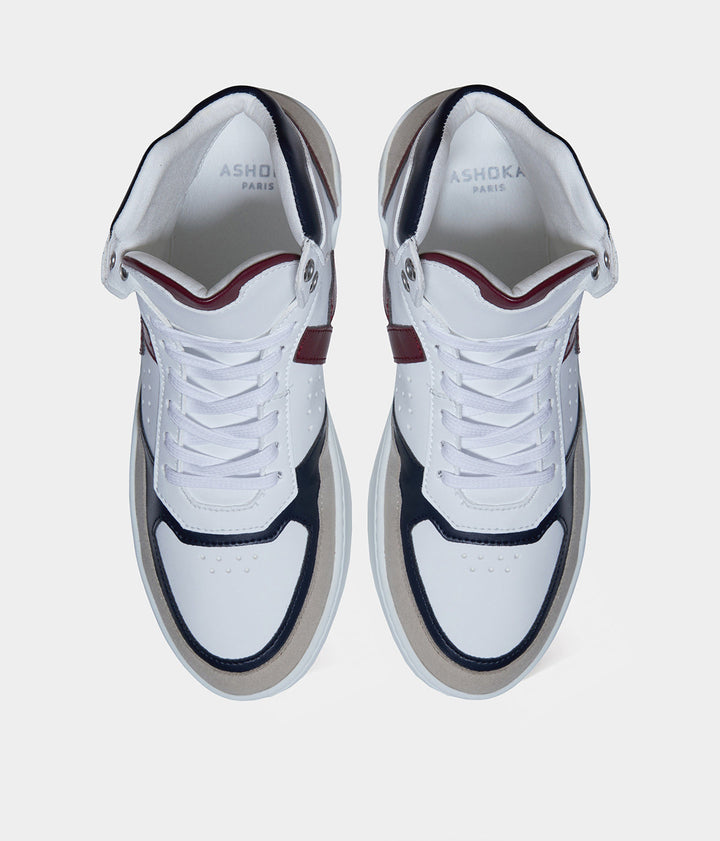 Sneaker motante biosourcée &amp; recyclée Matéo bordeaux-marine vue haute - basket éthique, écoresponsable et vegan.