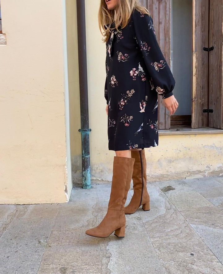 bottes à talons en daim vegan marron 